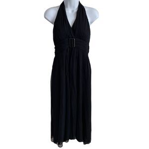 Vintage Jonathan Martin Halter Dress Womens 8 Black Silk Chiffon Midi Cocktails